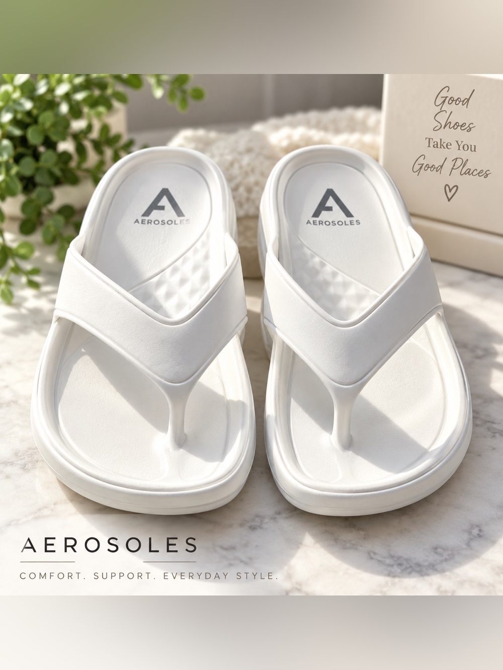 Aerosoles Clarence White Thong Sandals Size 9M NWT Comfort Cushion